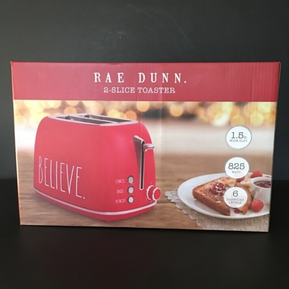 Rae Dunn 2-Slice Toaster "Believe" Rounded Retro Red Stainless Holiday Christmas - Picture 8 of 11